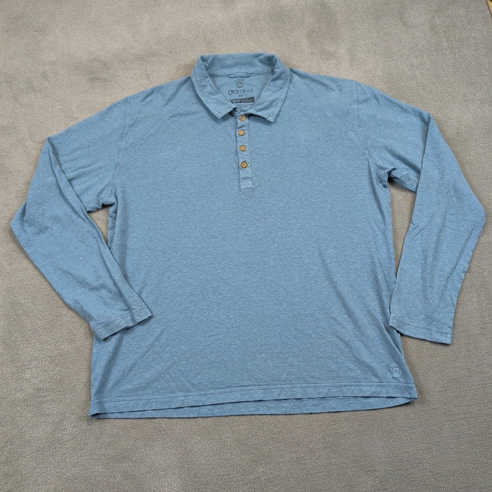 Gramicci Polo Shirt Mens XXL Blue Long Sleeve Hemp Organic Cotton NPT Blend